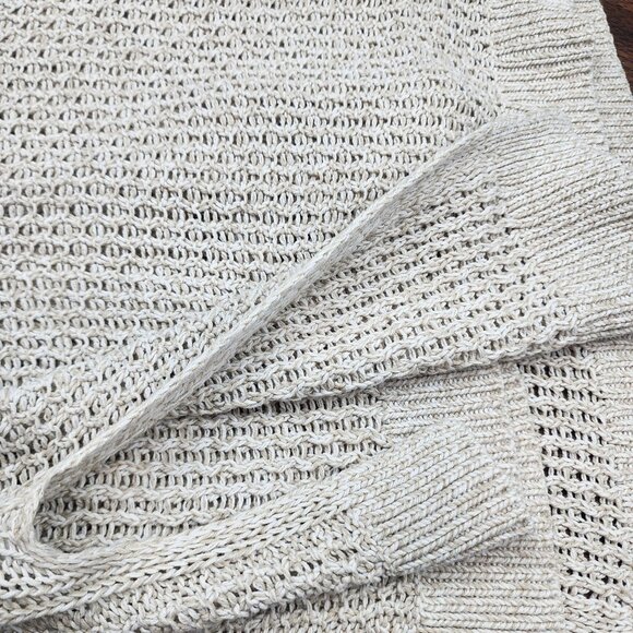 Womens Beige Express Open Knit Sweater 3/4 Sleeve Round Neck Size M/L - Picture 11 of 12